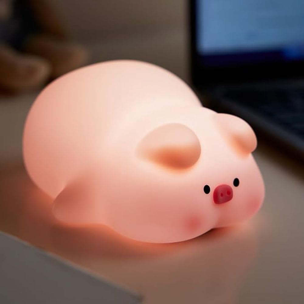 Cute Pig Night Light Silicone, Squishy Piggy Night Lamp,Kids Room Decor Atmosphere Nightlight, Baby Nursing Bedside Touch Lamp, Rechargeable and Dimmable LED Night Light，Piggy Gifts.