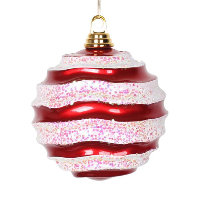 80mm Red & Gold Queens of Christmas 12 Pack Stripe Waves Ball Christmas Ornaments 12 Count