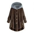 thumbnail image 1 of Lindbes Clearance Womens Plus Size Button Jacket Plush Solid Color Hooded Jacket Loose Cardigan Coat Winter Jacket Sweater, 1 of 3