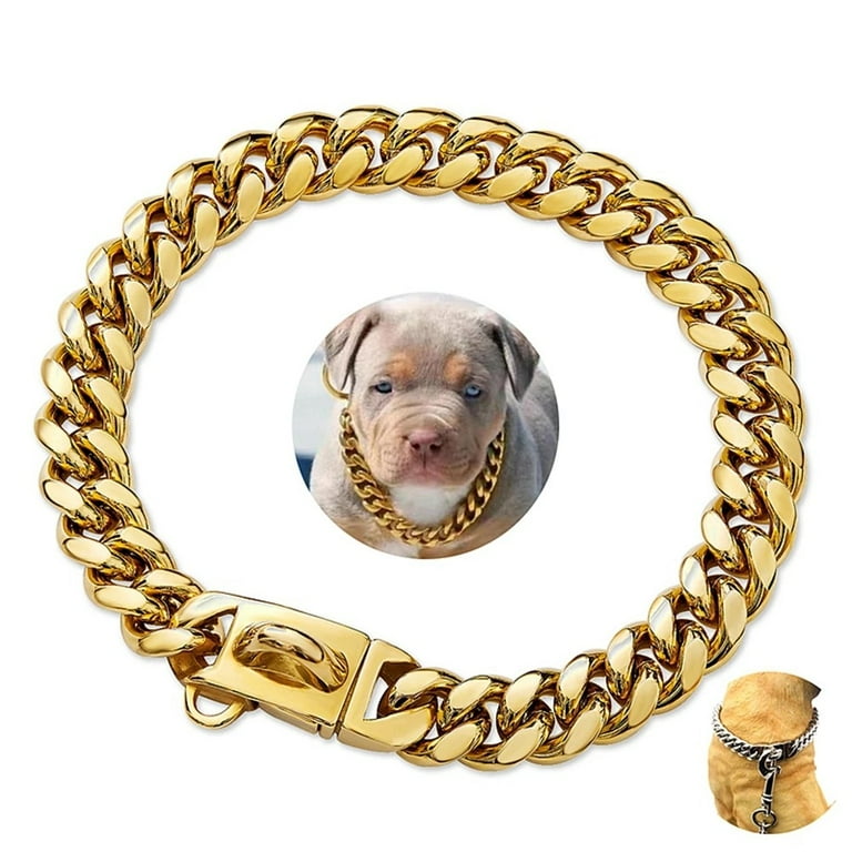 Heavy Duty Chain Dog Collar for Large Dogs Stainless Steel Choker Gold  Pitbull