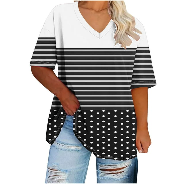 Birdeem Blouses pour Femmes T-Shirt d'Été Imprimé à Manches Courtes Col en V Surdimensionné pour Femmes