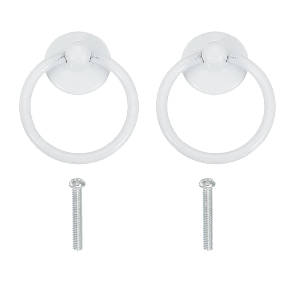 Single Hole Ring Pull 2.13x1.73", 2 Pcs Drawer Handles with Screws for Cabinet, White