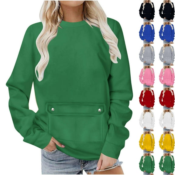 Miluxas Womens Casual Crew Neck Long Sleeve Sweatshirts Lightweight Solid Color Pullover Tops Yellow XL(XL)