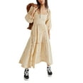 thumbnail image 1 of Diconna Robe Longue pour Femmes, Robe à Manches Longues Col Carré Broderie Fleur Robe Ample, 1 of 4