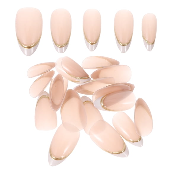 HEATSHAKING 1Set Clear Pink French Manicure Press on Nails Almond Shape Full Coverage Fake Nails