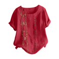 thumbnail image 2 of Vintage Boho Embroidered T Shirts for Women 2026 Summer Casual Short Sleeve Cotton Linen Crewneck Lightweight Tee Shirt, 2 of 3