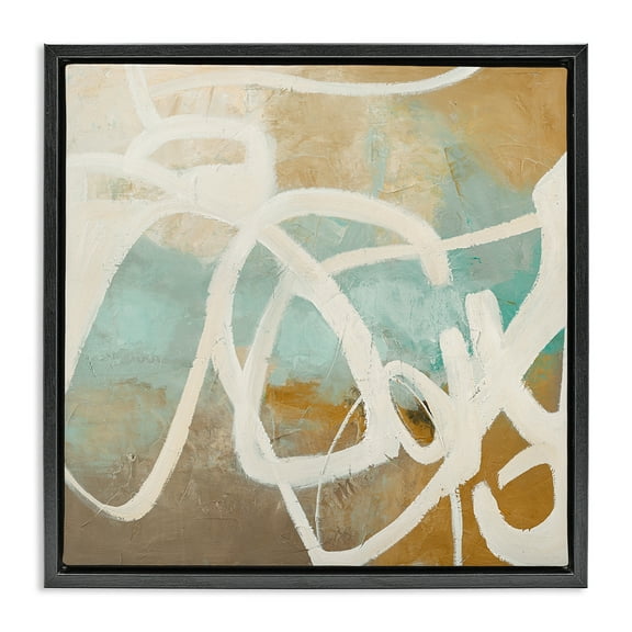 Stupell Industries Neutral Design With Squiggle Abstract Painting Black Floater Framed Canvas Art Print Wall Art, 18 x 18