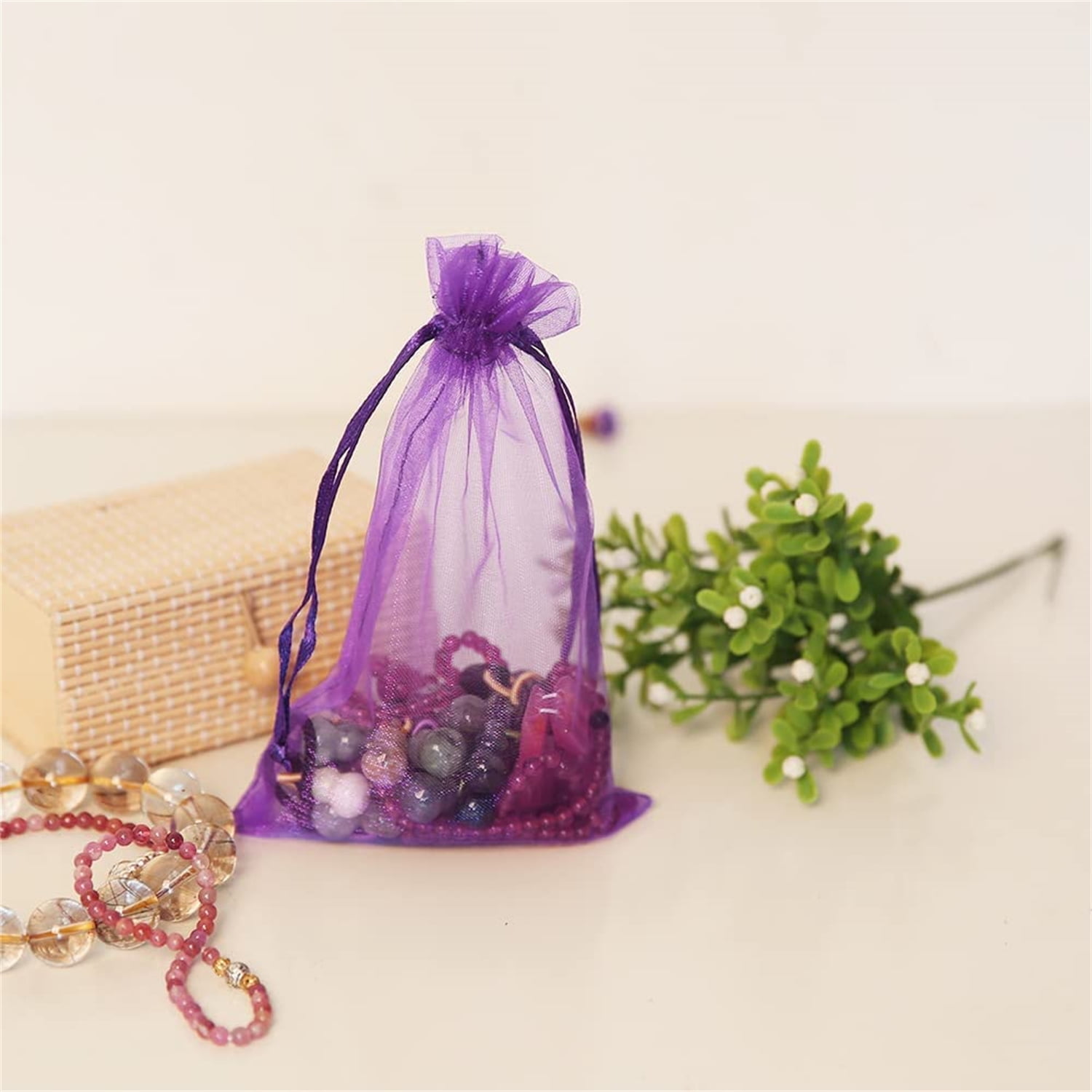 50 Pack Organza Bags 5 X 7 Inch, White Sheer Favor Mesh Bags Drawstring, Gift Bag Small Size Mesh Bag Drawstring For Wedding Party