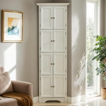 Corner Kitchen Pantry Cabinet 72" H Function Home Storage Cabinet, Wooden Food Pantry with 8 Doors, Adjustable Shelves, Easy Assembly, Tall Cabinet for Living Room