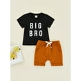 thumbnail image 2 of aturustex Infant Baby Boy Two Piece Set Lettering Print Crew Neck Short Sleeve T-shirt Tops Elastic Drawstring Waist Shorts Summer Outfit, 2 of 9