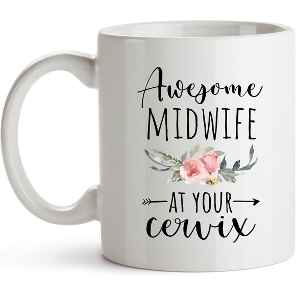 YouNique Designs Awesome Midwife at your Cervix Cup, 11 Ounces, Midwife Coffee Mug, Midwife Stuff, Midwife Mug, Midwife Supplies, Midwife Gifts Ideas (Black Handle)