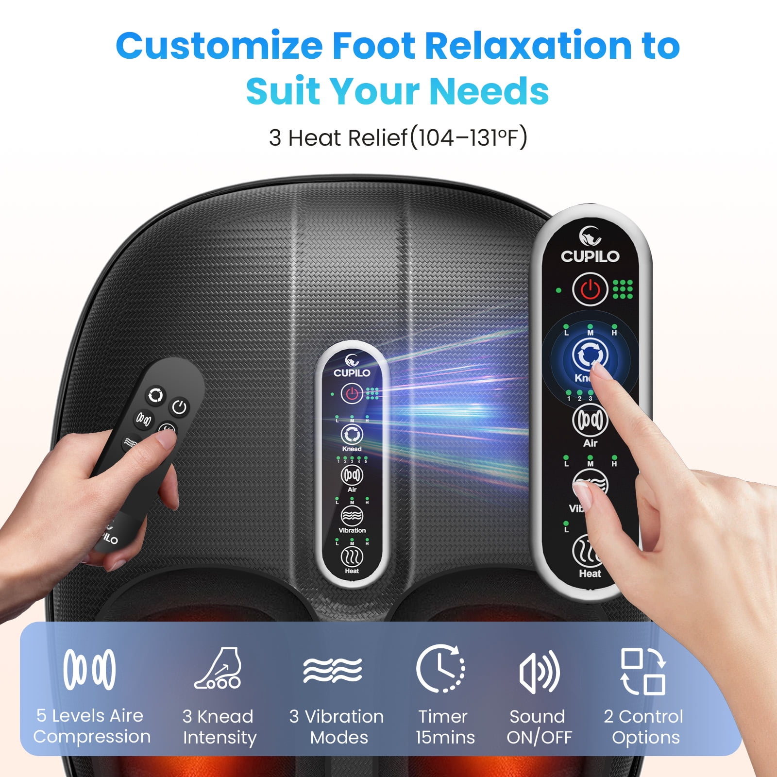 Cupilo Foot Massager Machine with Heat & Remote Control, Shiatsu Deep Kneading Foot Massager for Plantar Fasciitis, Tired Muscles, Neuropathy, Blood Circulation, Birthday Gifts, Size up to 13''