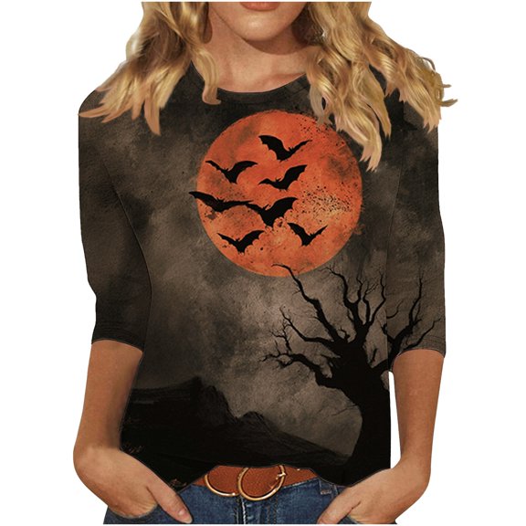 Zorckvet Womens T-Shirt - Halloween, Crew Neck & 3/4 Sleeve