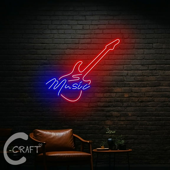 C-CRAFT Guitar Music Neon Led Light Up 23 inch for Rock Music Home Bar Wall Decor