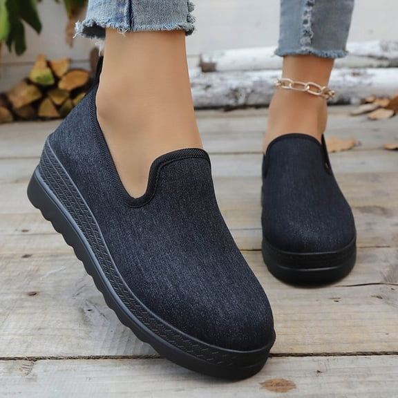 Women's Casual Loafers, Slip on Flat Shoes with Round Toe, Comfortable Thick Sole Footwear for Fall Winter Daily Wear