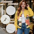 thumbnail image 6 of Xoenoiee Women's Bomber Jackets Lightweight Zip Up Jacket Casual Vasity Jacket Coat Outerwear Windbreaker with Pockets, Cartoon Cats Yellow, Medium, 6 of 7