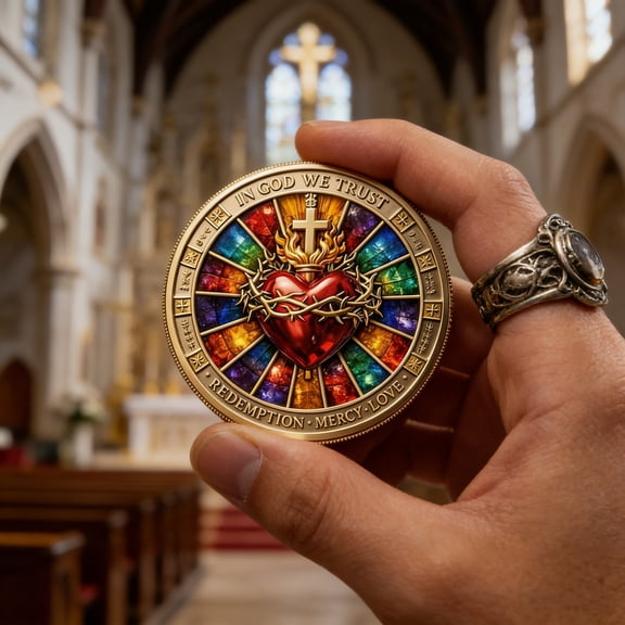 Sacred Heart of Jesus Coin, Alloy Faith Commemorative Collectible for Christians, Religious Gift for Veterans Believers, Spiritual Keepsake Decor