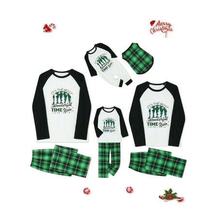 

Gwiyeopda Christmas Family Pajamas Matching Set Letter Print Shirt Tops Plaid Pants Loungewear Pjs Sleepwear