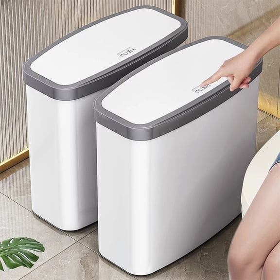 FYHALE Small Trash Can with Lid for Bathroom, Press Top Plastic Garbage Bin with Odor Control and Inner Ring for Bedroom Office Kitchen