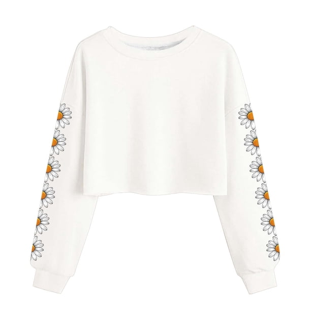 Camisetas de Manga Larga de las Mujeres Moda Impresa Suelta Casual Cuello Redondo Suéter Deportivo Superior