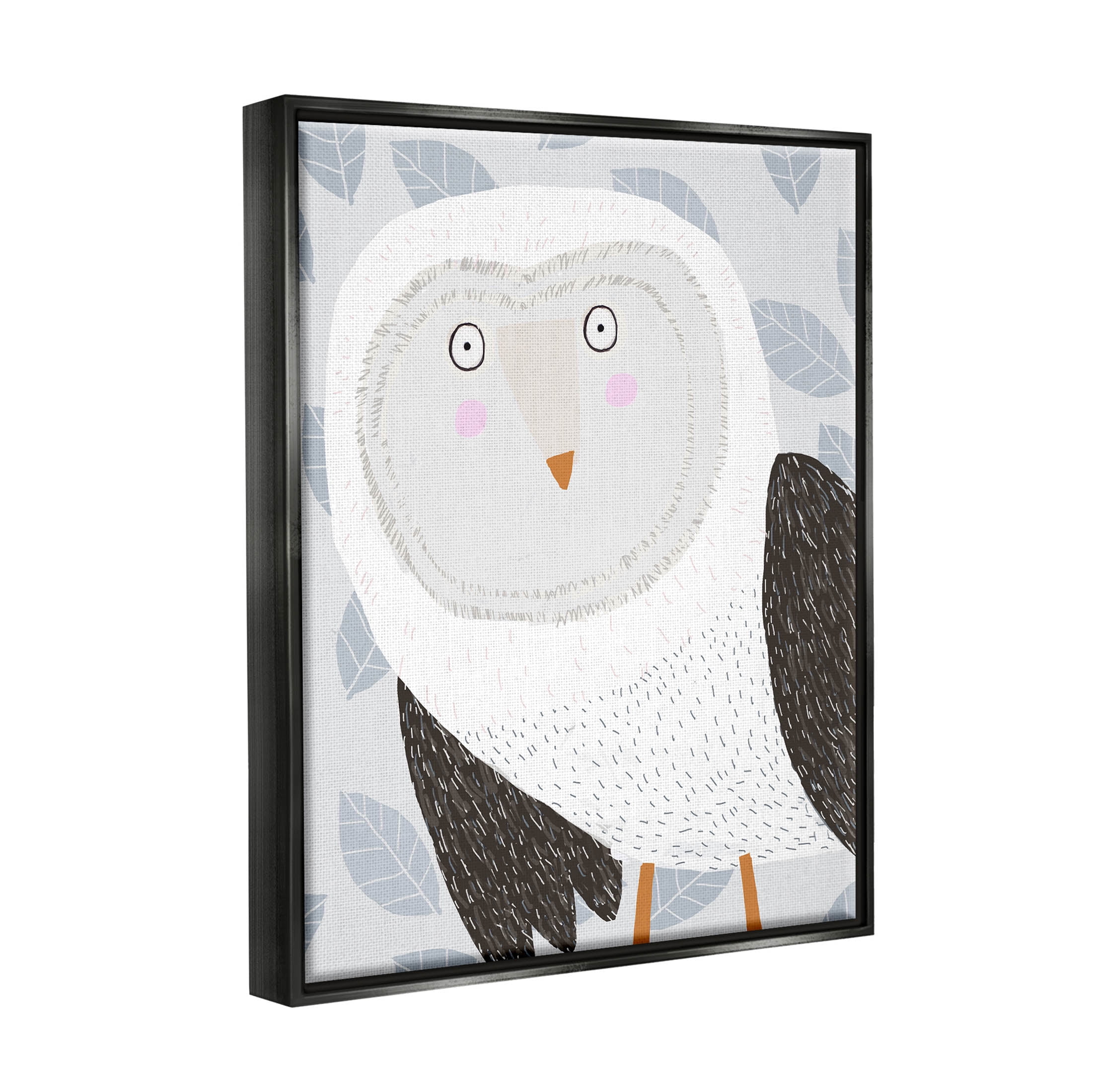 Stupell Industries Leaf Patterned Owl Bird Graphic Art Jet Black Floating Framed Canvas Print Wall Art, Design by Carla Daly
