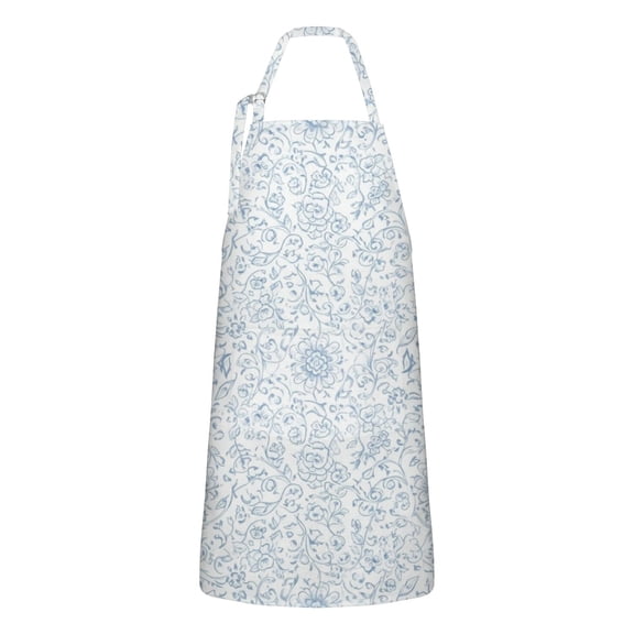 Pioneer Flower Floral Print Pattern Apron for Women and Men, Cotton Linen Waterproof with Pockets, Adjustable, 33x27 Inch for Kitchen, Gardening, BBQ, Salon