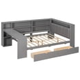 thumbnail image 3 of Lisonu Full Size Storage Platform Bed with Upholstered Headboard, Built-In Charging Station & LED Lights, 8 Shelves, 2 Drawers, Desk, Grey Linen — No Box Spring Required, 3 of 21