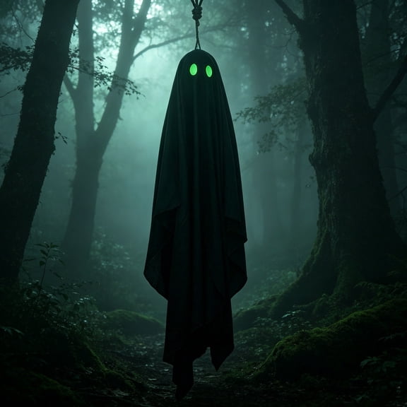 Halloween Decorations,Black Ghost Hanging Decoration, 60x100cm ,Luminous Eyes Spooky,Cloth Ghost Ornament for Indoor/Outdoor Haunted House, Yard, Party Decor