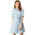 thumbnail image 1 of INSPIRE CHIC Women's Casual Short Sleeve Solid Color Button Down Shirt Dress, 1 of 6