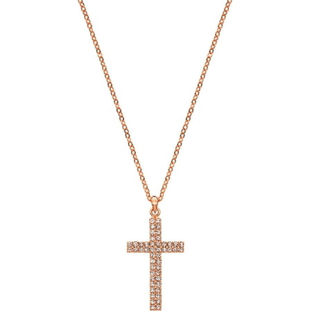 - Handset Austrian Crystal 14kt Rose Gold-Plated Two-Row Cross Necklace