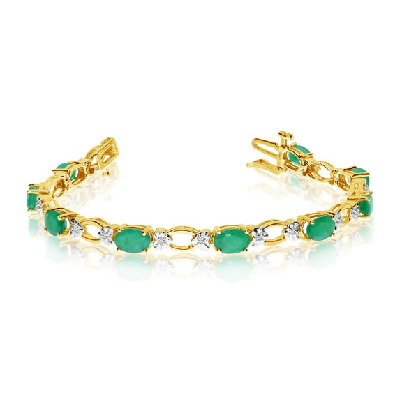14k Yellow Gold Natural Emerald And Diamond Tennis Bracelet