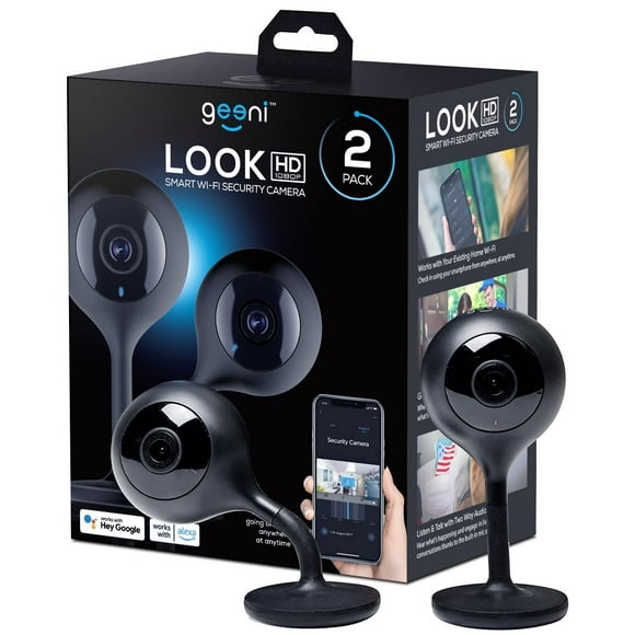 Geeni Look Smart Indoor 1080p HD Security Camera with Night Vision Motion Detection 2-Way Audio Works with Alexa and Google Home Black 2-Pack