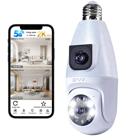 BFVV Light Bulb Wifi Security Camera - 360° HD Night Vision, Smart AI Motion Detection, 2.4GHz Wireless Cameras for Home Indoor/Outdoor