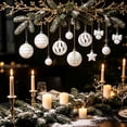 thumbnail image 2 of 35‑Pack Christmas Ornaments Set, Christmas Tree Balls with Gold Glitter, Star and Bow Hanging Decorations, Shatterproof Holiday Ornaments for Tree, Wreath and Home Decor(Assorted, White), 2 of 6