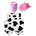 thumbnail image 3 of vastwit Cowboy Costume Kids Cowgirl Cosplay Outfits Cow Print Vest with Bandanna and Hat Set for Pink 4T, 3 of 6