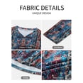 thumbnail image 3 of TEMOFON Blouse for Women Summer 3/4 Length Sleeve V Neck Pleated Womens Tops Dressy Casual Retro Print Tunic Tops L, 3 of 7
