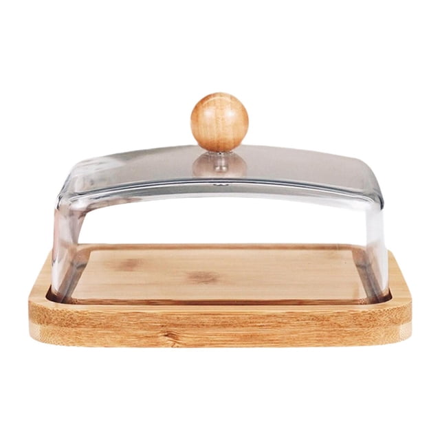 Mantequillera con tapa hermética, caja para , bandeja para , tapa única de bambú PP, base estable, fácil de limpiar, ideal para