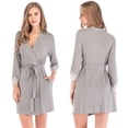 thumbnail image 5 of Women's Full Slip Robe Short Satin Kimono Robe 3/4 Sleeve Bathrobe,Lace Cuff Bridesmaid Wedding Party Dressing Gown Soft Kimono Robes Sleepwear Loungewear,Cotton Comfy Night Shirt Robe,S-XXL Gray, 5 of 6