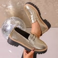 thumbnail image 4 of Womens Penny Loafers Vintage Glitter Leather Classic Lug Sole Chunky Heel Slip on Loafers Dressy Work Business Casual Shoes Gold Size 6.5, 4 of 8