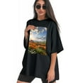 thumbnail image 3 of Plus Size Shirt for Women Black Tops for Women Short Sleeves Shirt for Women Green Valley T Shirt Oversized Shirt for Women S, 3 of 5