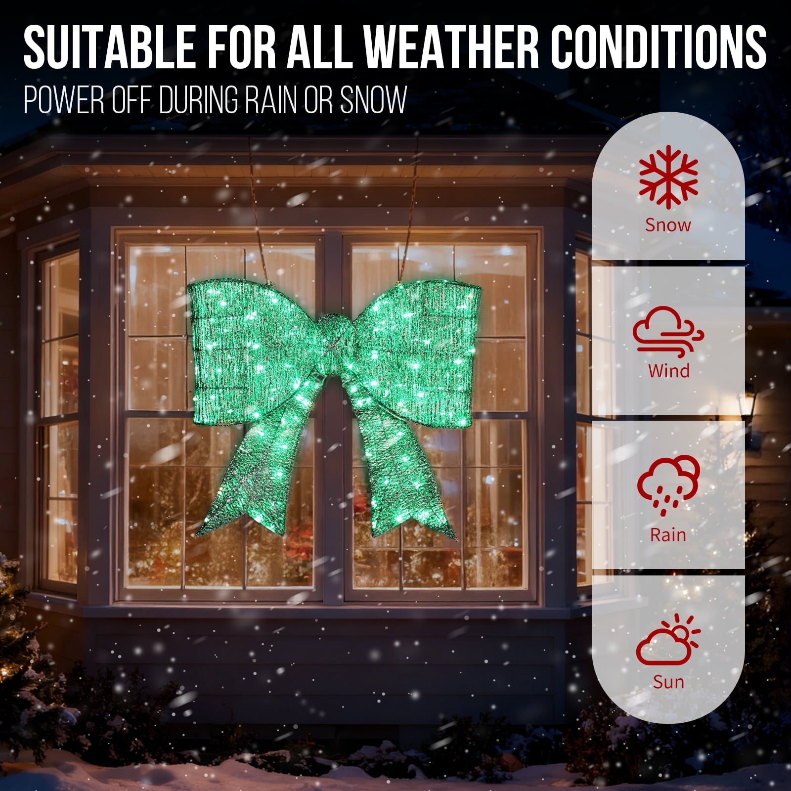 Astoutdoor Pre-Lit Outdoor Giant Bowknot Christmas Decoration, Lighted Metal Frame with 124 Green LED Lights, Green