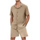 thumbnail image 1 of Mens Botón Abajo Camisa de Manga Corta Arrugas Libres Casual Deportes Cardigan Set, Color Sólido Cuello de Verano Camisa Y Pantalones Cortos, 1 of 7
