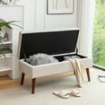thumbnail image 4 of Syngar Modern Storage Bench, Upholstered Storage Ottoman with Wood Leg, Linen Entryway Bench with Storage for Living room, Bedroom, and Shop, Capacity of 300lbs, Easy Assemble, Beige, 4 of 12