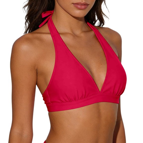 PMVFHDE Swimsuits For Women Solid Color Neck Strap Push Up Padded Bikini Top Piece Swimsuit Top