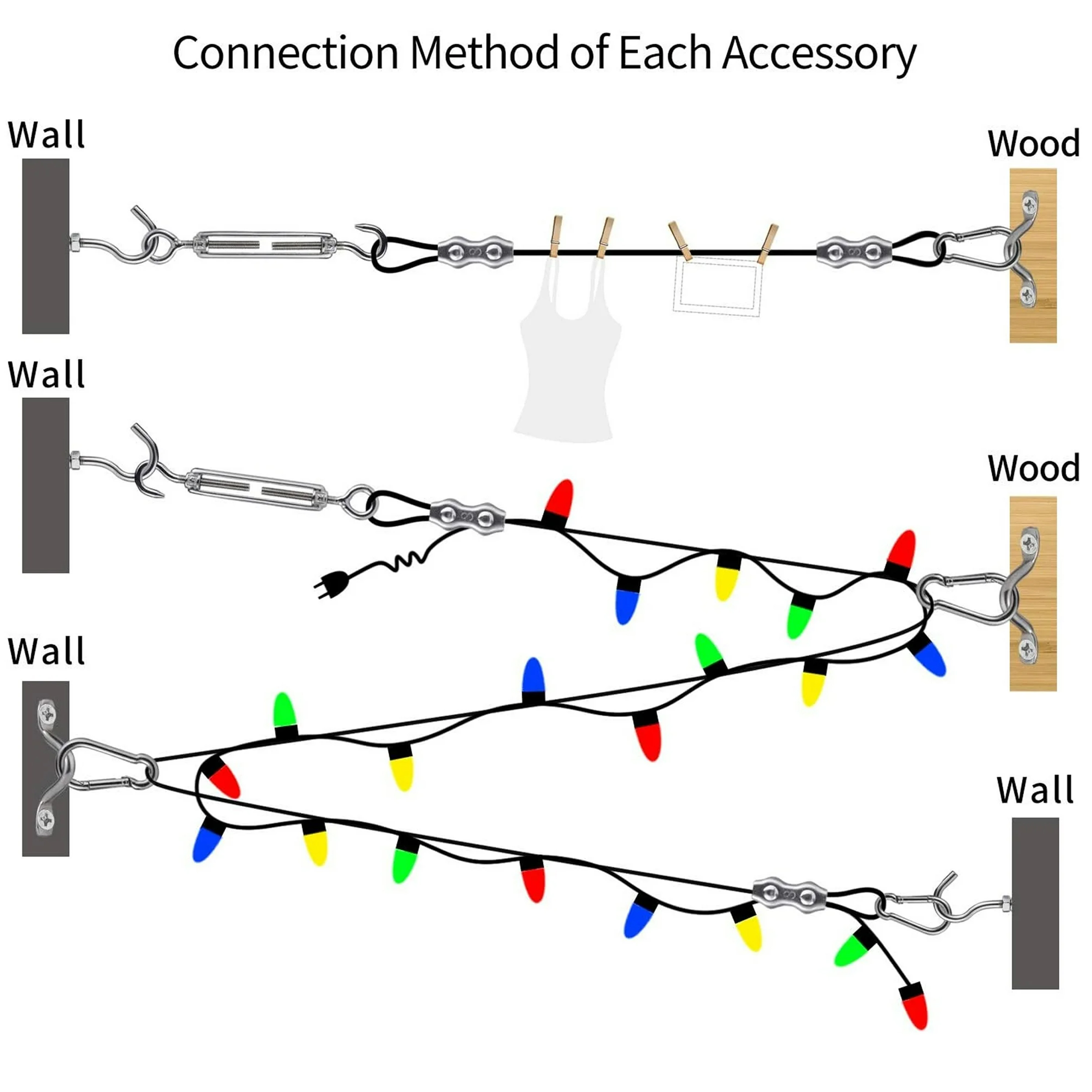 String Lights Hanging Kit, 300ft Nylon-Coated Stainless Steel Wire Rope Cable, Turnbuckle and Hooks