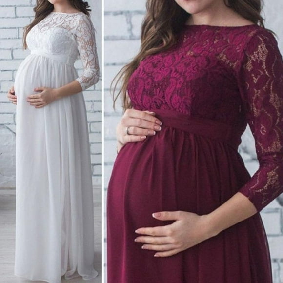 Fashion Pregnant Women&#39;s Lace Maternity Dress Maxi Gown Photography Photo Clothes