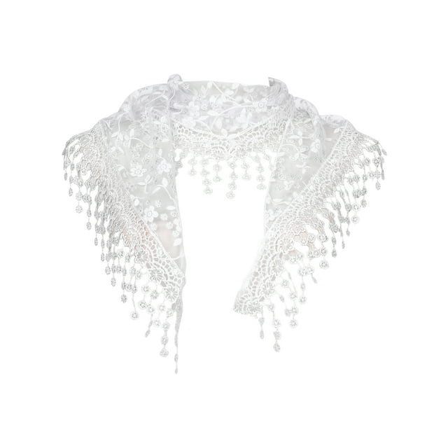 INSPIRE CHIC Chal de Encaje Mantilla de Tul, Cubierta Triangular para la Cabeza, Velo de Iglesia para Misa, Damas de Honor 51.2"x15.7" Blanco