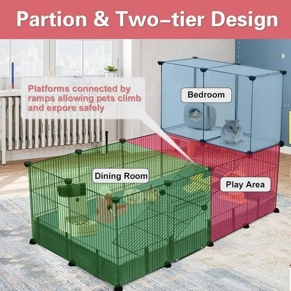 24 Panels Small Animal Playpen, Pet Playpen, C&C Cage for Guinea Pigs, Puppy,  Chickens, Portable Metal Wire Fence with Waterproof Mat