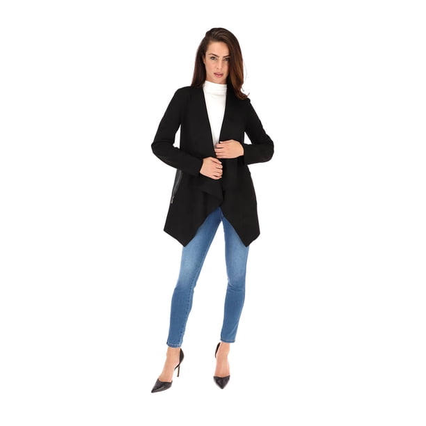 Abrigo trendy Solapa en cascada, Adorno de Piel Sintética Shyla T75079/Contemporáneo/Abrigo
