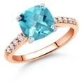 thumbnail image 2 of 10K Rose Gold Swiss Blue Topaz and White Lab Grown Diamond Engagement Ring for Women (2.95 Cttw, Cushion Checkerboard Cut 8MM, Gemstone November Birthstone, Available in Size 5, 6, 7, 8, 9), 2 of 4